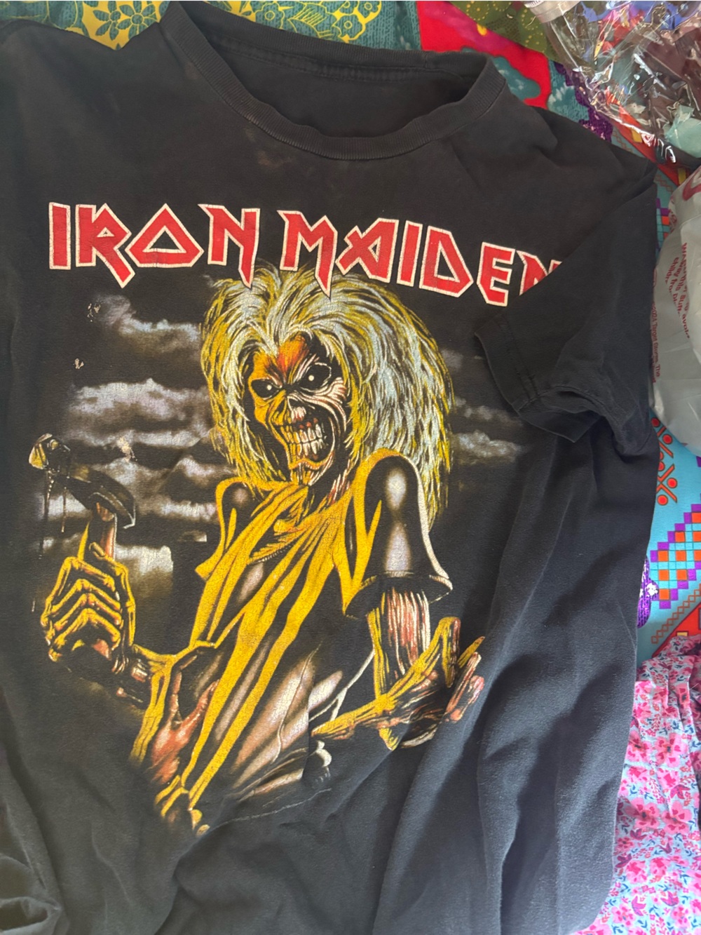 Iron Maiden Black Graphic Band Tee with Yellow Illustration